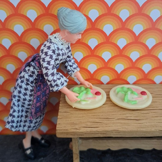 Carolines Home Dolls House Food - 2 Plates Of Food Ham Salad 2336