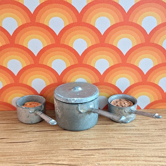 Dol Toi Dolls House 3 Metal Saucepans - 1 Large & 2 Small