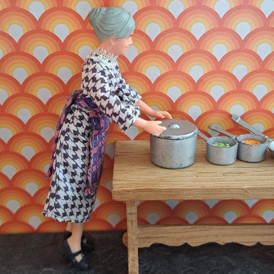 Dol Toi Dolls House 3 Metal Saucepans - 1 Large & 2 Small & Frypan