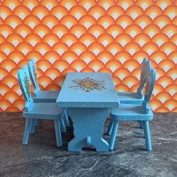 Lisa Of Denmark Dolls House Dining Room - Hamlet Blue Table & 4 Chairs 100