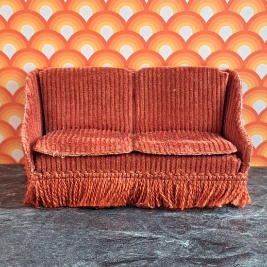 Lisa Of Denmark Dolls House Lounge - Nepal Orange Corduroy Sofa 191