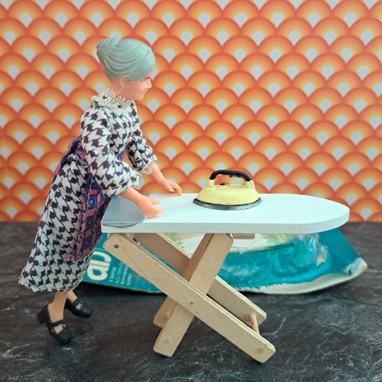 AB Barton Toys Dolls House Early Ironing Board & Iron - New Old Stock