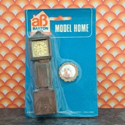 AB Barton Toys Dolls House Early Grandfather Clock & Gold Mirror - New Old Stock