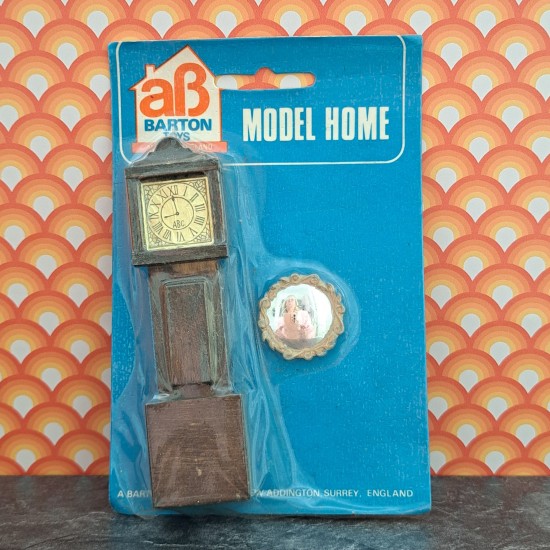 AB Barton Toys Dolls House Early Grandfather Clock & Gold Mirror - New Old Stock