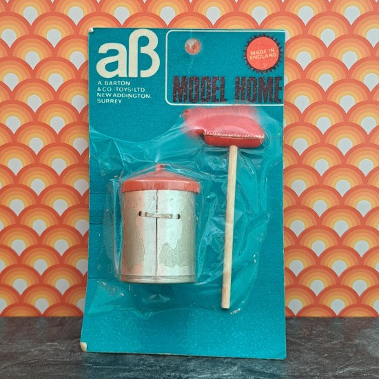 AB Barton Toys Dolls House Early Dustbin & Long Brush - New Old Stock