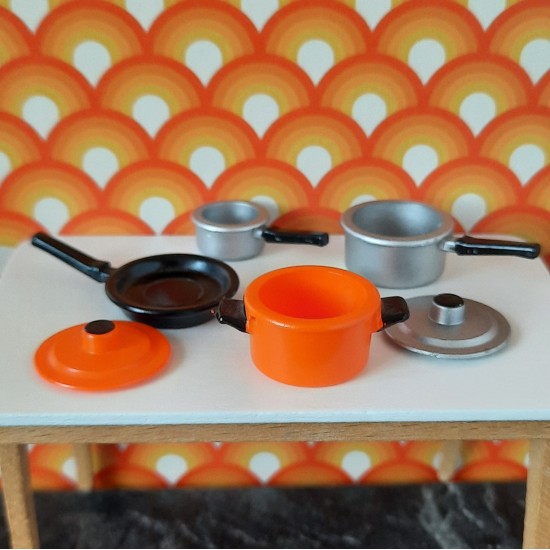 Vintage Lundby Dolls House Saucepan Set 16th Scale