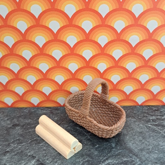 Lundby Dolls House Fireplace - Log Basket With Logs Light Brown 60.3058