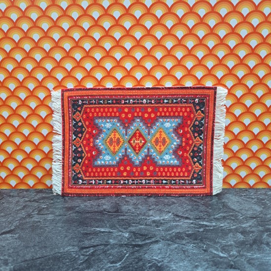 Lundby Dolls House Rug - Medium Oblong Red Diamonds