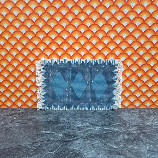 Lundby Dolls House Rug - Blue Diamonds Medium Oblong 6296