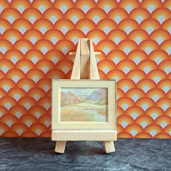 Lundby Dolls House Picture - Mountain Landscape Cream Frame Picture 6617