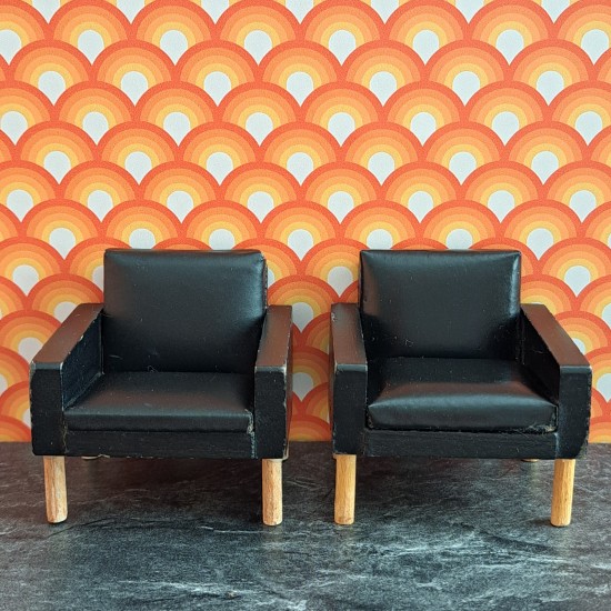 Lundby Dolls House Lounge - Black Armchair Pair 5158