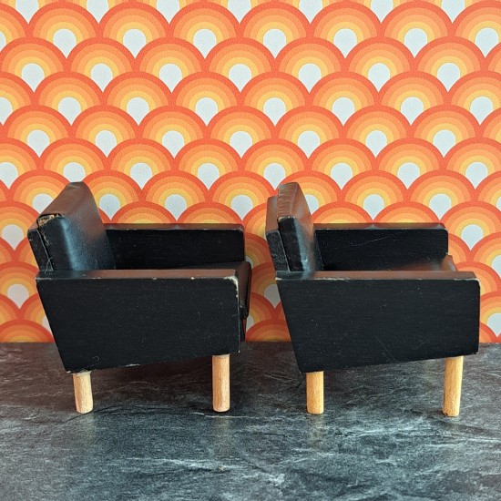 Lundby Dolls House Lounge - Black Armchair Pair 5158